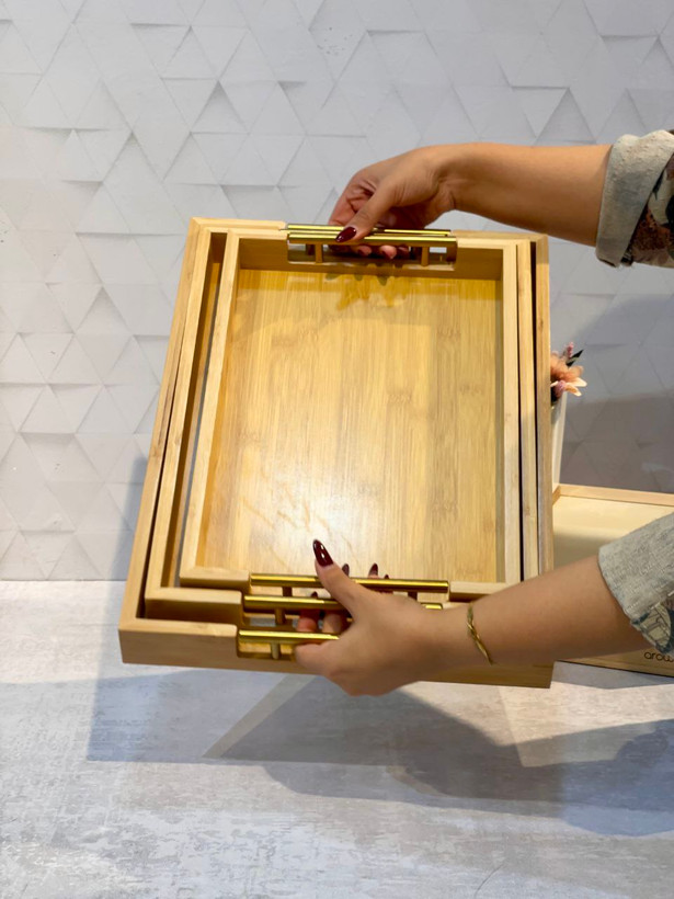 شارژ مجدد پرفروش ترین سینی پذیرایی و سرو بامبو ۳ تایی وارداتی