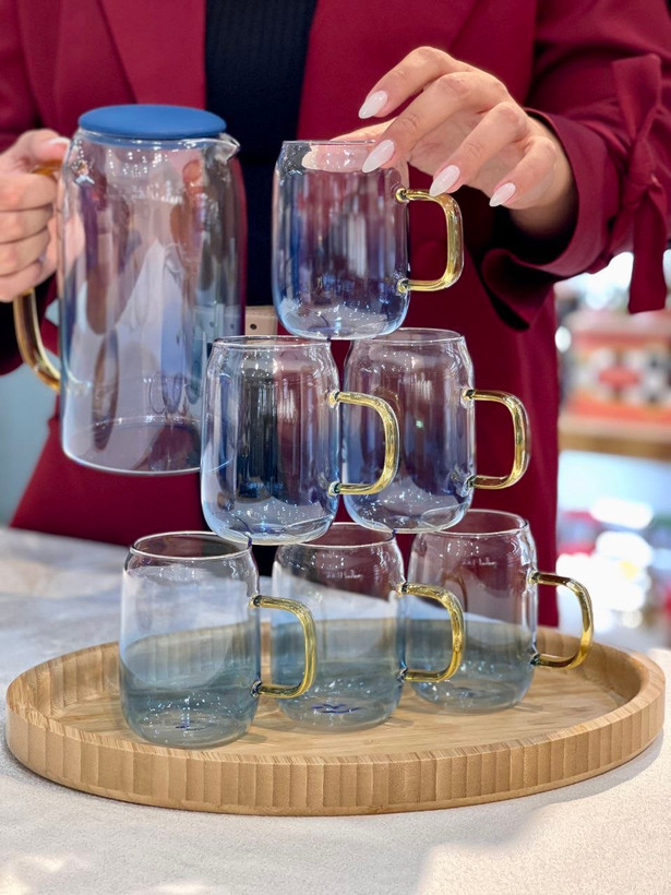 پارچ و لیوان پیرکس رنگی Lueray محصول baer جنس:پیرکس شعله مستقیم