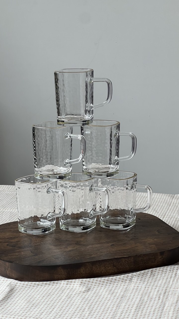 لیوان چایخوری مربع 6تایی لب طلایی وارداتی با قیمت عالی